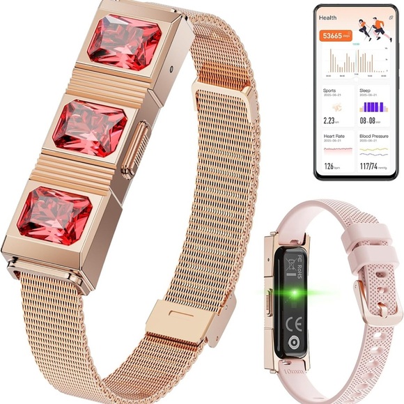 Other - Rose Gold Smart Bracelet with Red Accents and 2 bands NWT